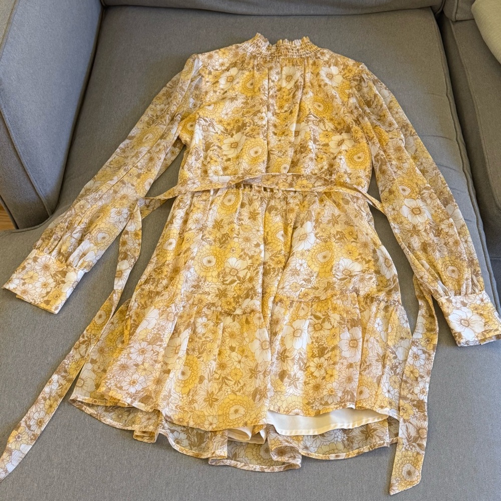 MINKPINK Yellow and Cream Floral Dress